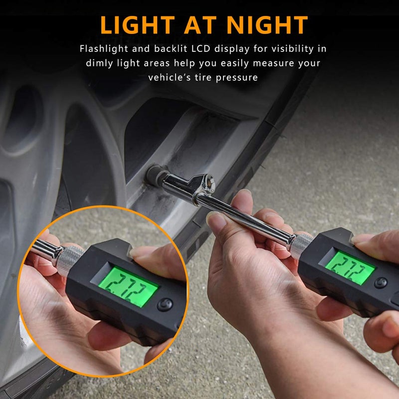 Number-one Digital Tire Pressure Gauge 230 PSI Auto Shut Off LCD Backlight Digital Display RV Heavy Duty Dual Head Rotatable Pressure Measuring Valve with LED Flashlight for RV Car Truck Motorcycle - Image 5